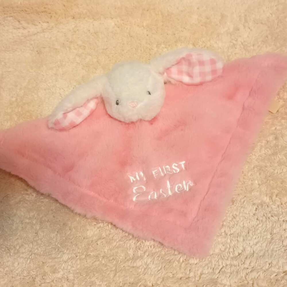 NWOT~ White Bunny Rabbit with Pink Embroidered 1st Easter Baby Security Blanket